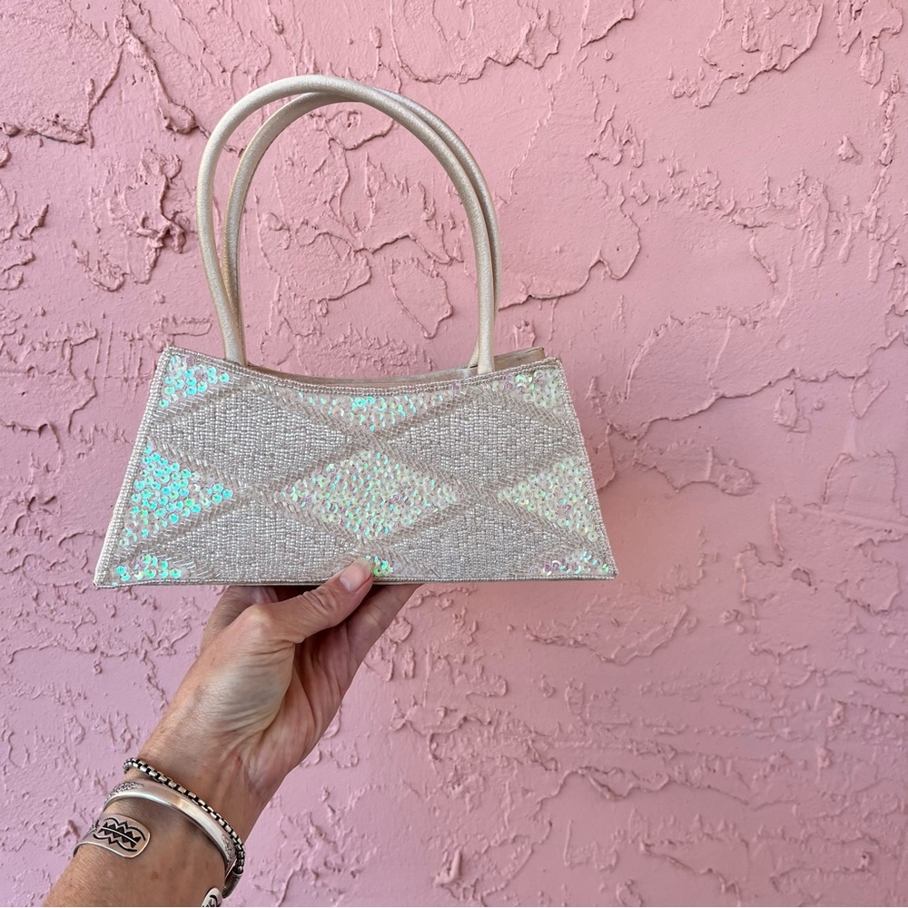 Bijoux Terner Vintage Beaded Sequins Satin Handbag Sparkly Romantic Festival